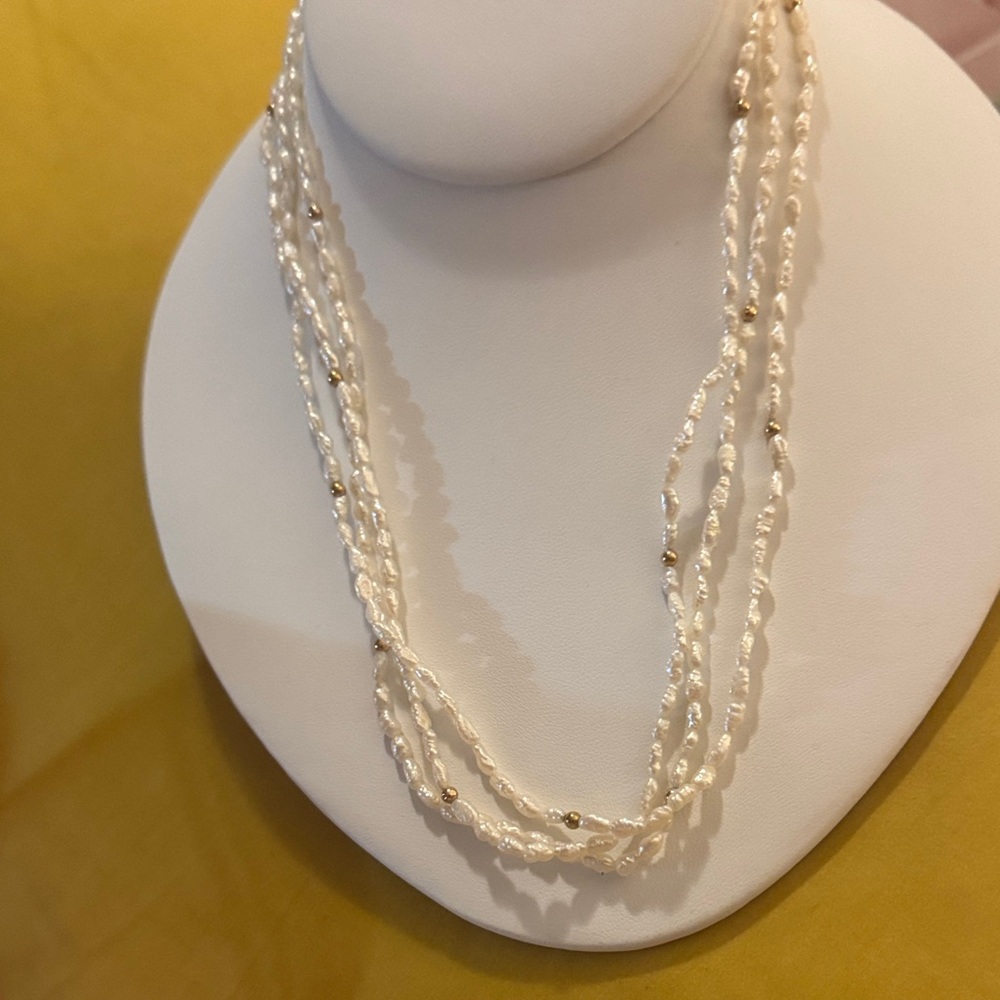 Multi-Strand Antique Rice-Grain Pearl and 14K Gold Parure